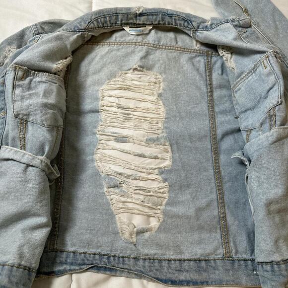 VTG Highway Women’s Punk Rock Faded Blue Denim Distressed Jean Jacket Size M - Picture 6 of 8